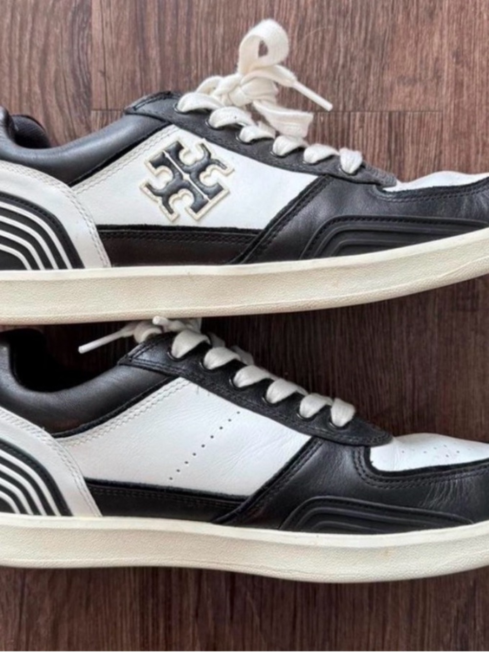 Tory Burch Men's Black & Cream Low-Top Sneakers - Rubber Outsoles